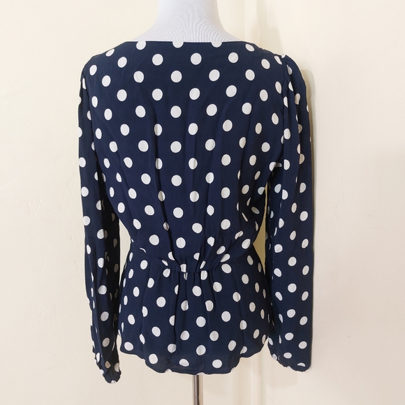J. Crew Polka Dot Dark Navy Blue Long Sleeve Peplum Button Down Blouse - Picture 5 of 11
